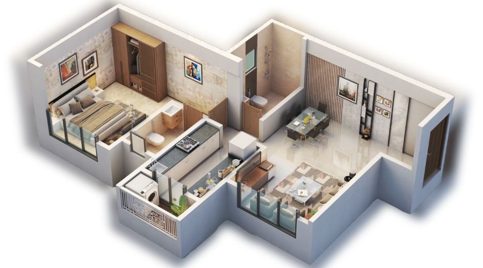 Charms-Shri-Kaustubh-Floor-Plan-1 BHK - 490 Sqft